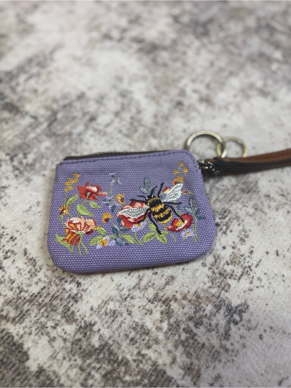 Patrica Nash Embroidered Bee Floral Wristlet Clutch in Lavender